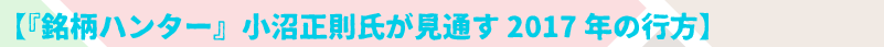 【『銘柄ハンター』小沼正則氏が見通す2017年の行方】